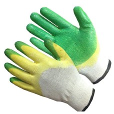 Перчатки ХБ облитые ,  двойной облив зелено-желтые 