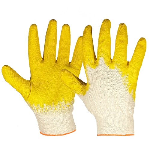 Перчатки ХБ облитые ,  одинарный облив желтые 